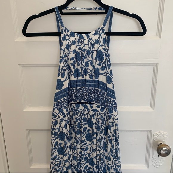 Ivory and blue maxi dress with high neck and open back, size M - Picture 4 of 7